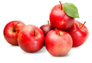 six red apples on a white isolated background