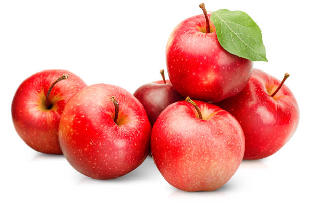 six red apples on a white isolated background