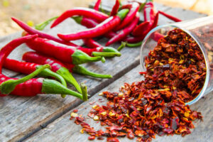 Spices red chili peppers and flakes